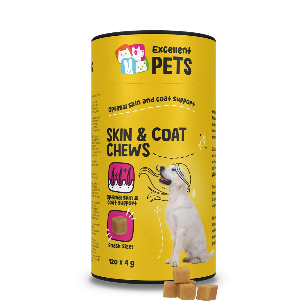 Doplněk stravy pro psy na kůži a srst, 120 měkkých žvýkacích pamlsků – Excellent Pets Skin & Coat Soft Chews - Obrázek 1