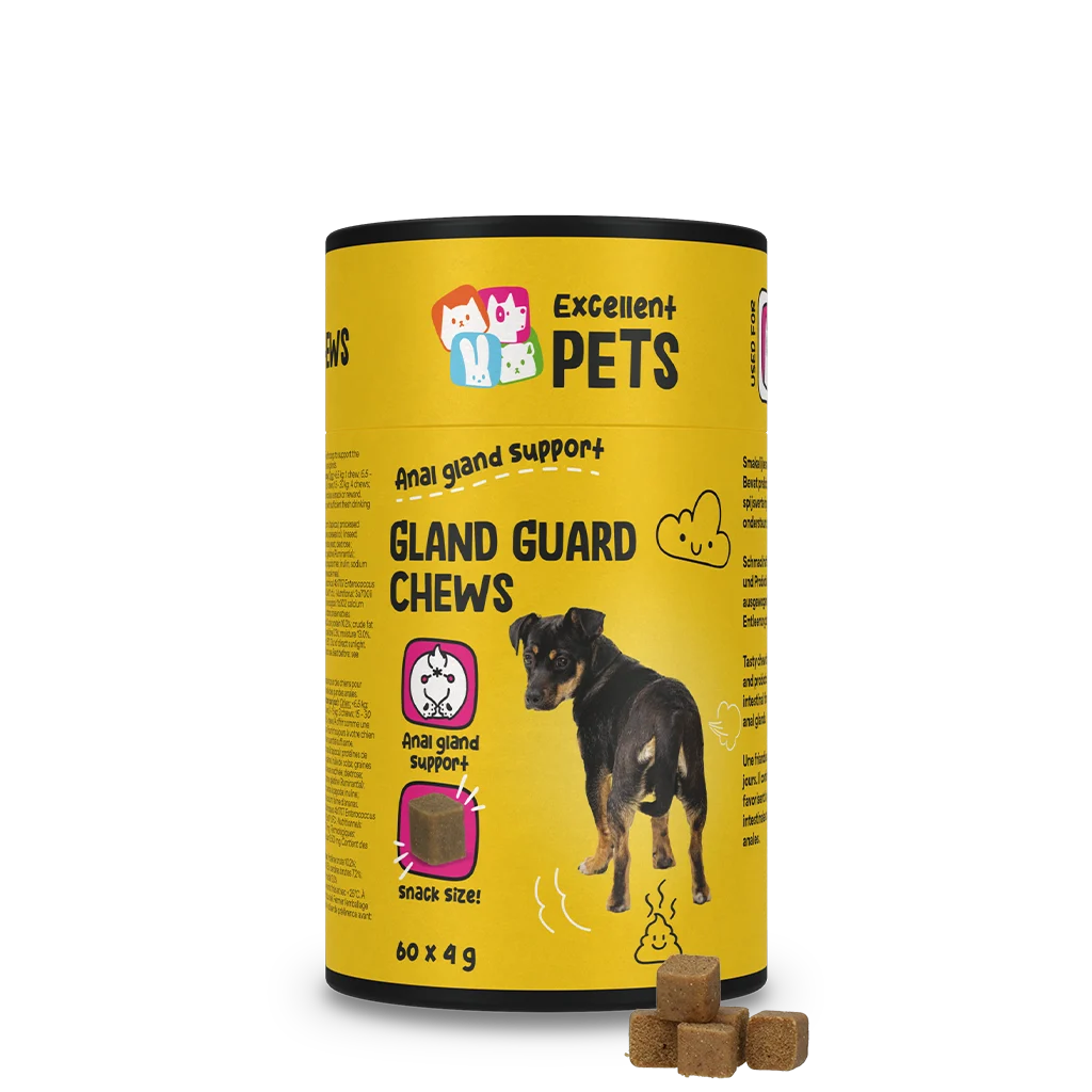 EXCE5040A.png Doplňkové pamlsky pro psy s prebiotiky a probiotiky, 60 kusů – Excellent Pets Gland Guard Soft Chews - Obrázek 1