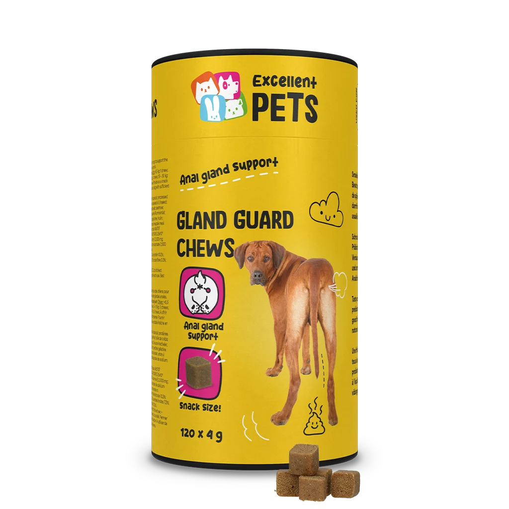 EXCE5040B.png Doplňkové pamlsky pro psy s prebiotiky a probiotiky, 120 kusů – Excellent Pets Gland Guard Soft Chews - Obrázek 1