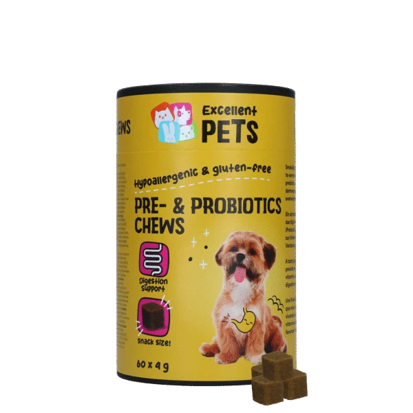 Doplněk stravy pro psy s prebiotiky a probiotiky, 60 kusů – Excellent Pets Pre- & Probiotics Chews