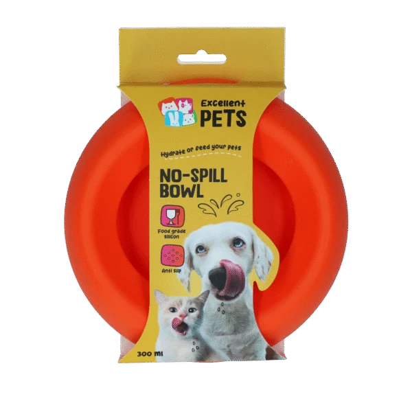 Silikonová miska na krmivo a vodu pro psy s okrajem proti rozlití, 300 ml, oranžová – Excellent Pets No-Spill Bowl