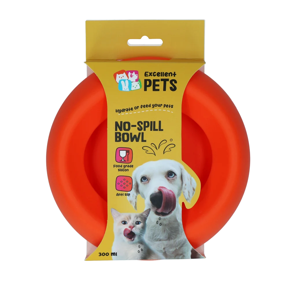 Silikonová miska na krmivo a vodu pro psy s okrajem proti rozlití, 300 ml, oranžová – Excellent Pets No-Spill Bowl - Obrázek 1