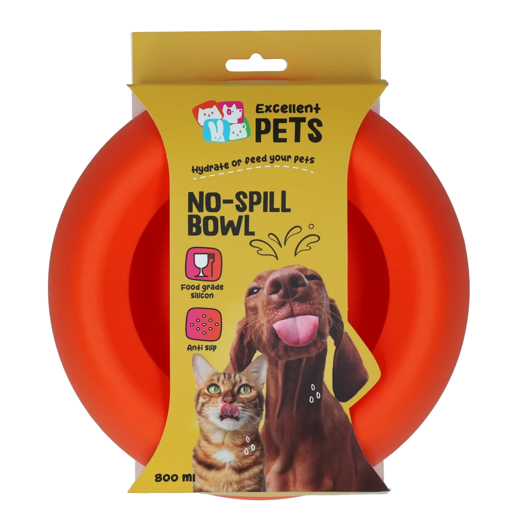 Silikonová miska na krmivo a vodu pro psy s okrajem proti rozlití, 800 ml, oranžová – Excellent Pets No-Spill Bowl - Obrázek 1