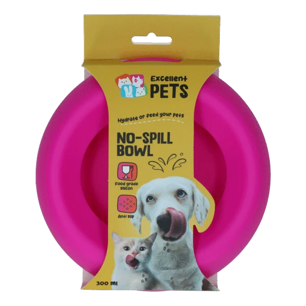 Silikonová miska na krmivo a vodu pro psy s okrajem proti rozlití, 300 ml, růžová – Excellent Pets No-Spill Bowl