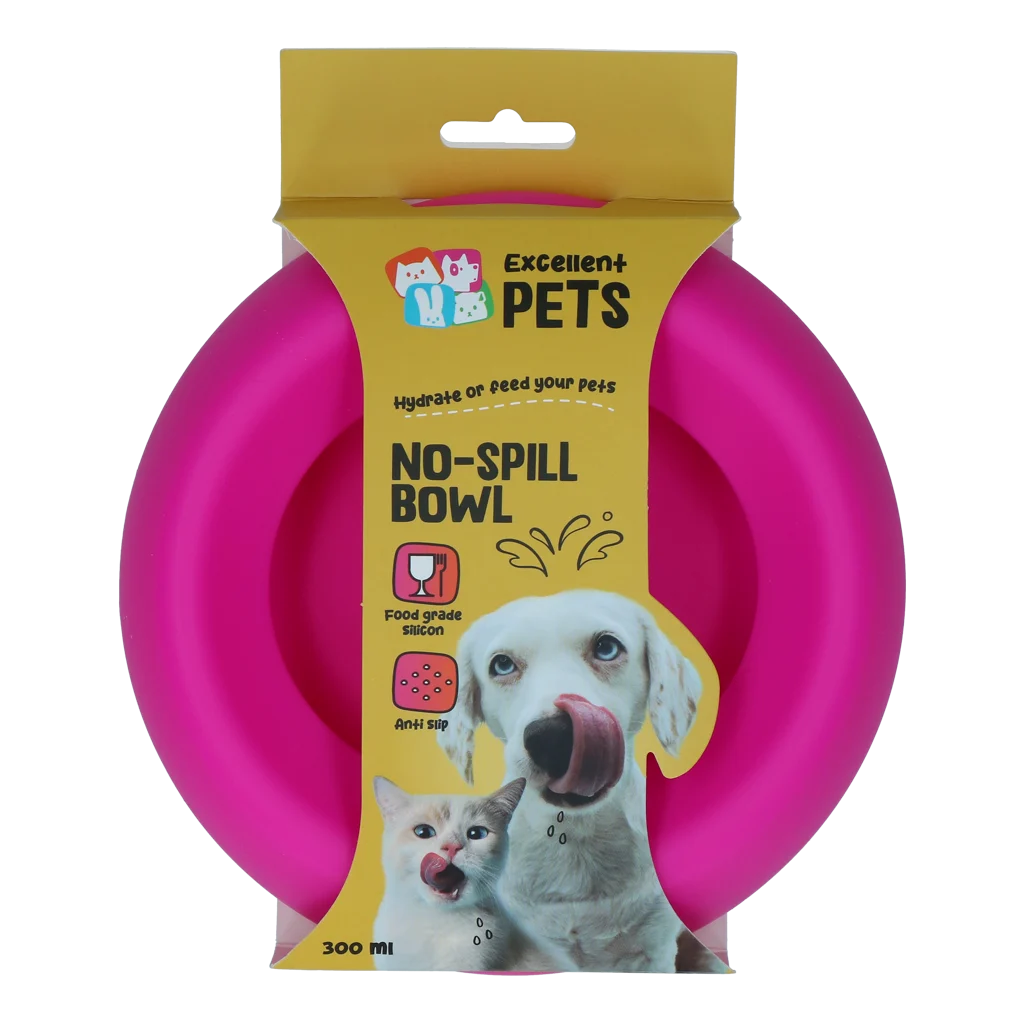 Silikonová miska na krmivo a vodu pro psy s okrajem proti rozlití, 300 ml, růžová – Excellent Pets No-Spill Bowl - Obrázek 1