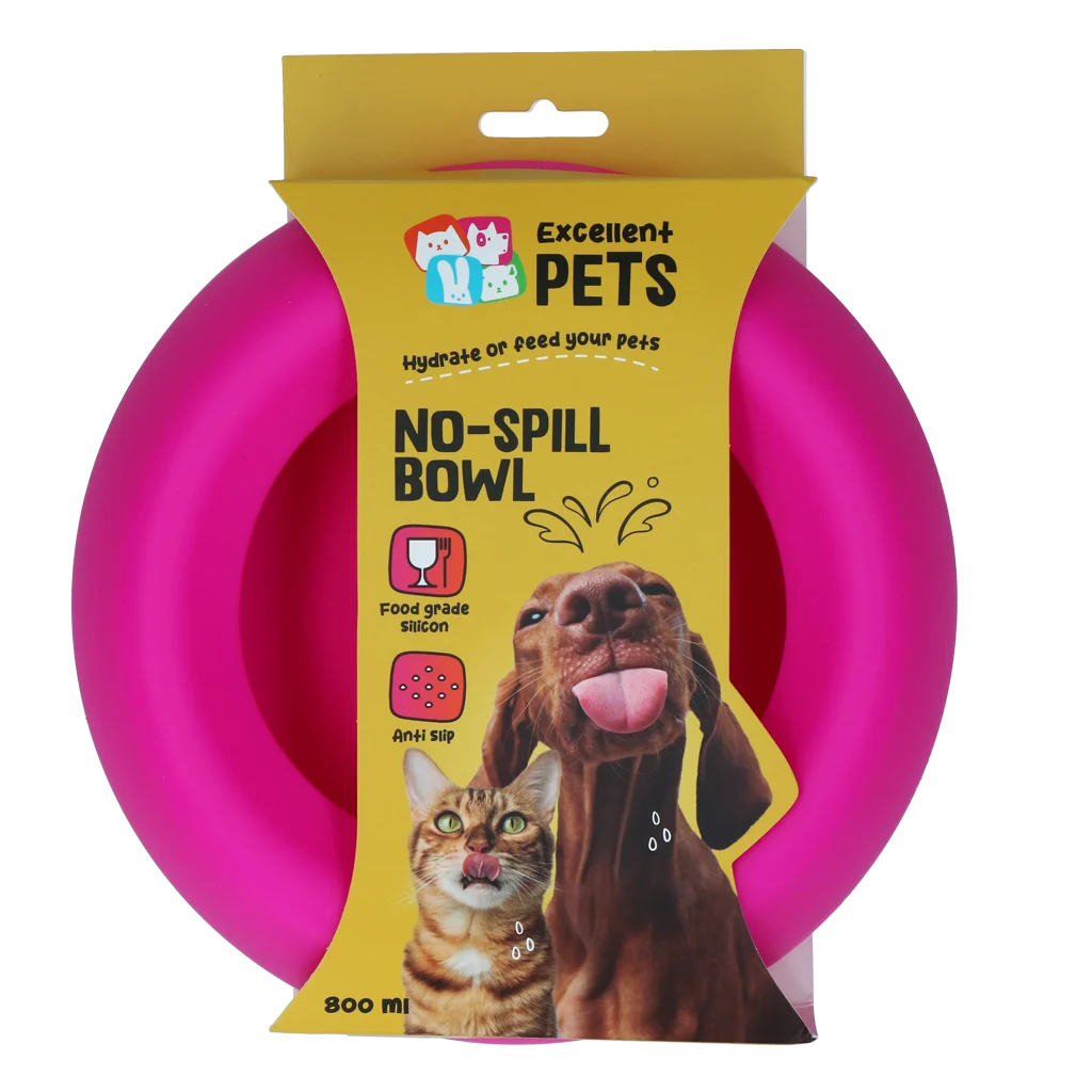 EXCE7051E.png Silikonová miska na krmivo a vodu pro psy s okrajem proti rozlití, 800 ml, růžová – Excellent Pets No-Spill Bowl - Obrázek 1