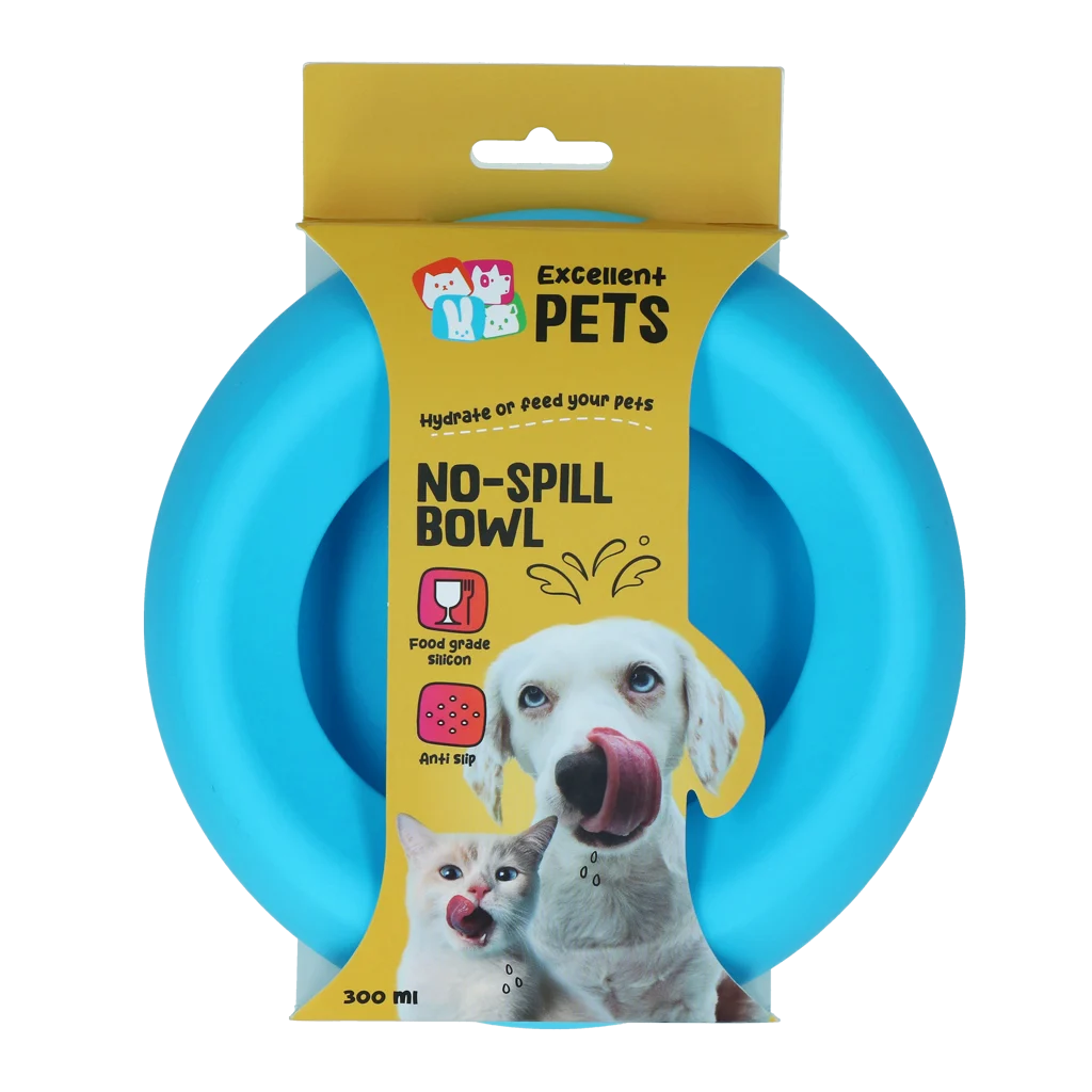 Silikonová miska na krmivo a vodu pro psy s okrajem proti rozlití, 300 ml, modrá – Excellent Pets No-Spill Bowl - Obrázek 1