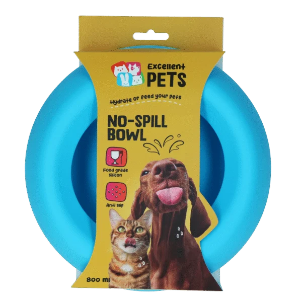Silikonová miska na krmivo a vodu pro psy s okrajem proti rozlití, 800 ml, modrá – Excellent Pets No-Spill Bowl