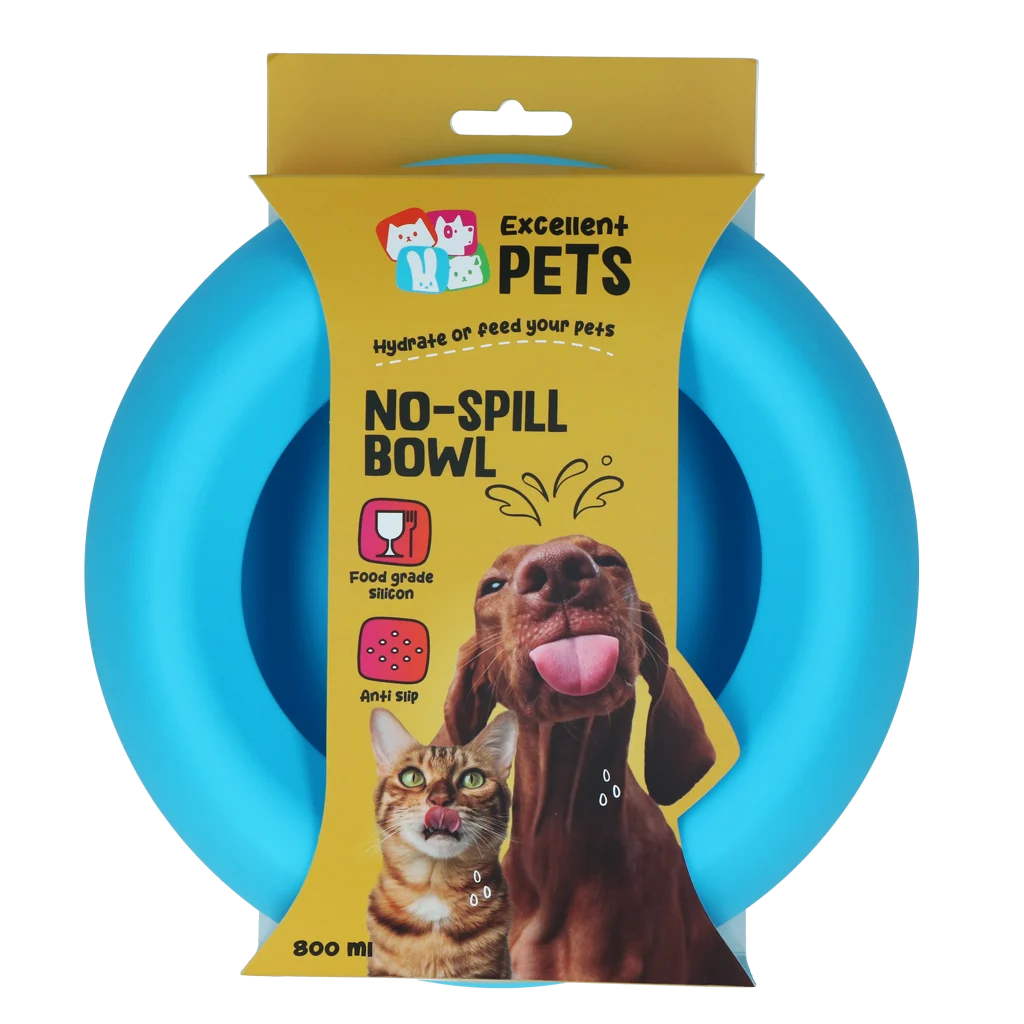 Silikonová miska na krmivo a vodu pro psy s okrajem proti rozlití, 800 ml, modrá – Excellent Pets No-Spill Bowl - Obrázek 1