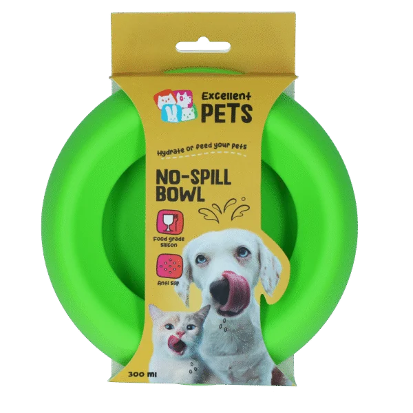 Silikonová miska na krmivo a vodu pro psy s okrajem proti rozlití, 300 ml, zelená – Excellent Pets No-Spill Bowl