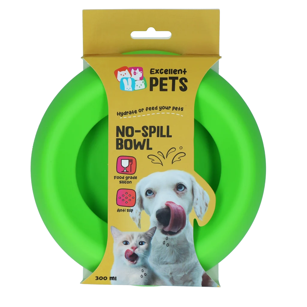 Silikonová miska na krmivo a vodu pro psy s okrajem proti rozlití, 300 ml, zelená – Excellent Pets No-Spill Bowl - Obrázek 1