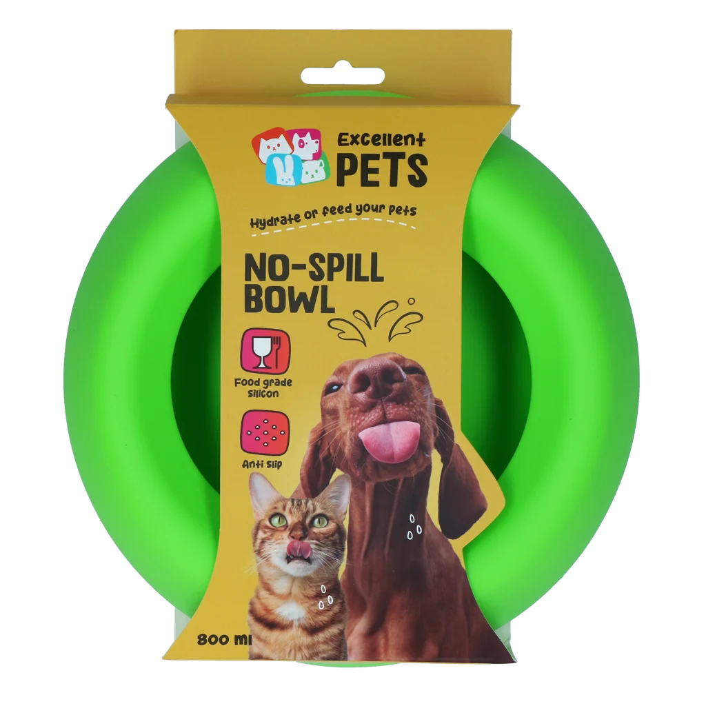 Silikonová miska pro psy na krmivo i vodu s okrajem proti rozlévání, 800 ml, zelená – Excellent Pets No-Spill Bowl - Obrázek 1
