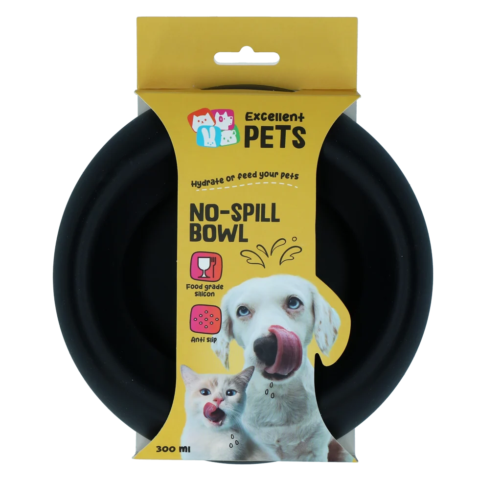 Silikonová miska pro psy na krmivo i vodu s okrajem proti rozlévání, 300 ml, antracitová – Excellent Pets No-Spill Bowl - Obrázek 1