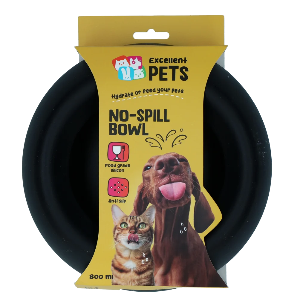 Silikonová miska na krmivo a vodu pro psy s okrajem proti rozlévání, 800 ml, antracitová – Excellent Pets No-Spill Bowl - Obrázek 1