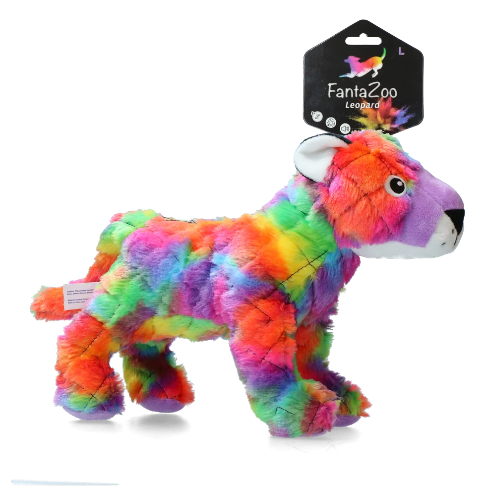 FANT012.png Plyšová hračka pro psy Leopard s pískátkem, L, 32 x 16 cm – FantaZoo Leopard - Obrázek 1