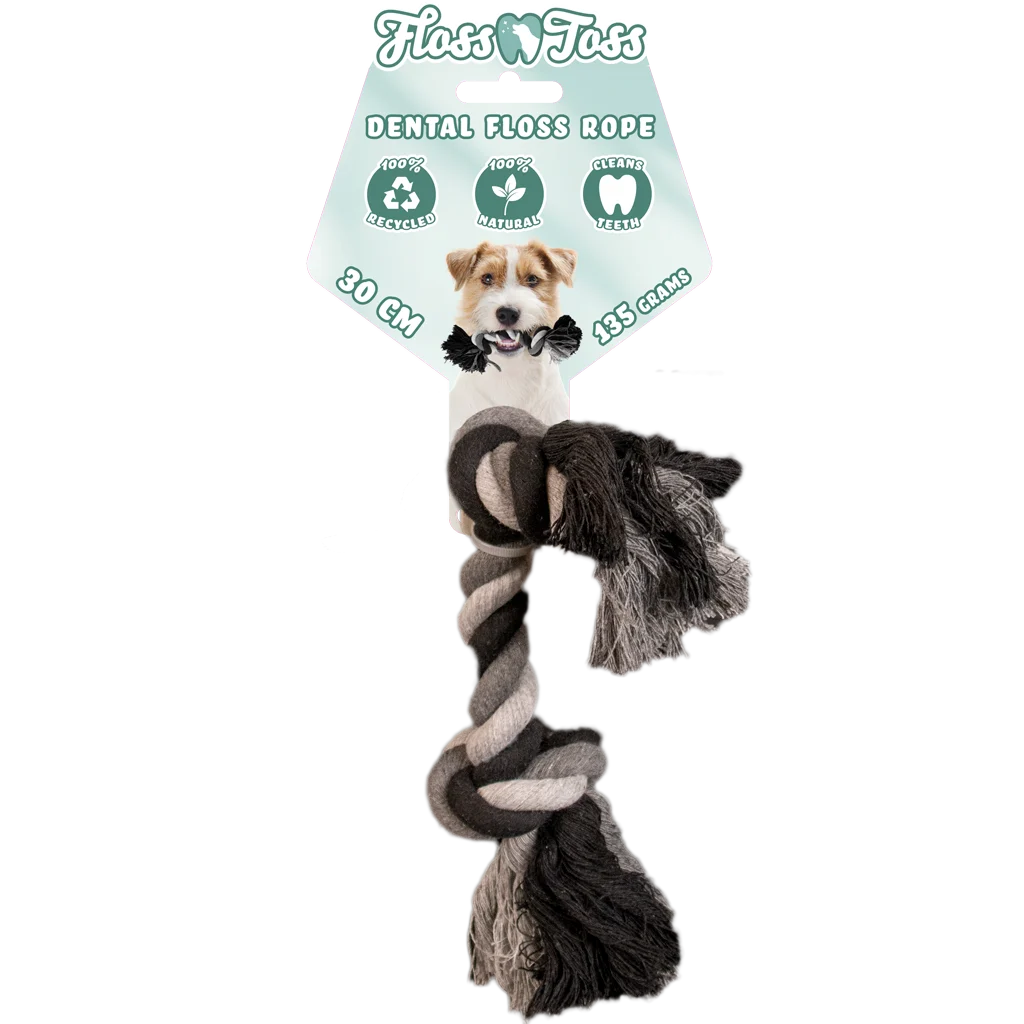 Bavlněný provaz pro psy se 2 uzly, 30 cm – Floss Toss Natural Dental Ropes Dental Rope 2 Knot - Obrázek 1