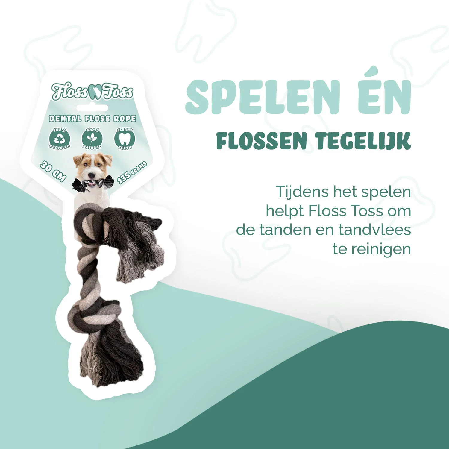 Bavlněný provaz pro psy se 2 uzly, 30 cm – Floss Toss Natural Dental Ropes Dental Rope 2 Knot - Obrázek 3