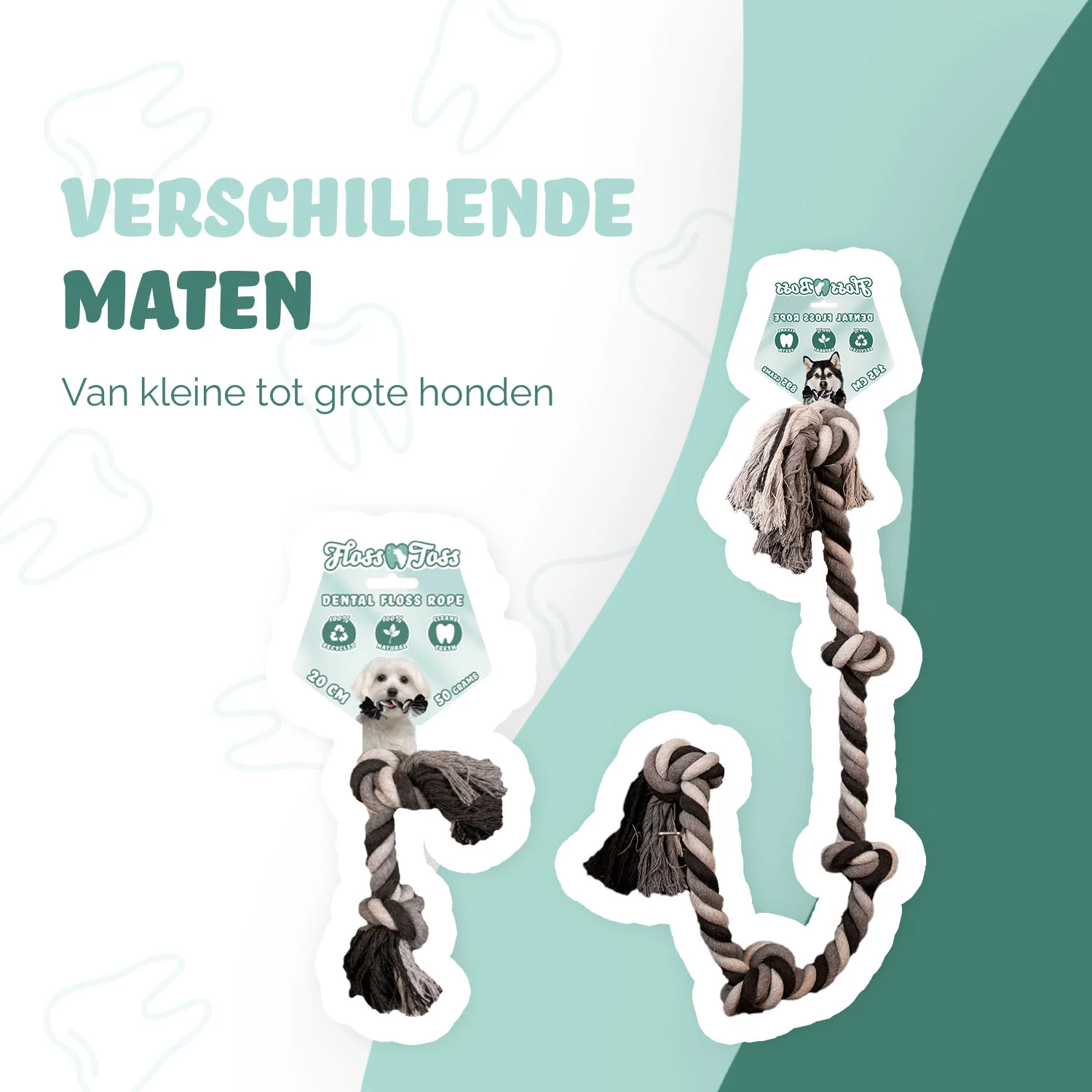 Bavlněný provaz pro psy se 2 uzly, 30 cm – Floss Toss Natural Dental Ropes Dental Rope 2 Knot - Obrázek 6