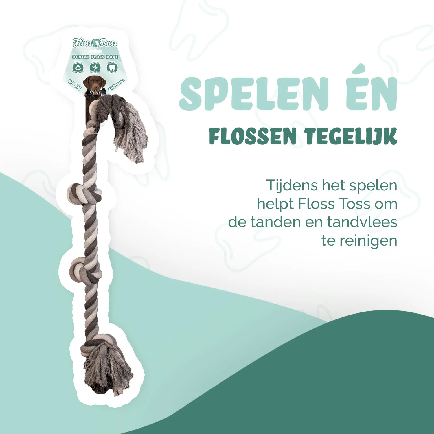 Bavlněné psí lano se 4 uzly, 85 cm – Floss Toss Natural Dental Ropes Dental Rope 4 Knot - Obrázek 2