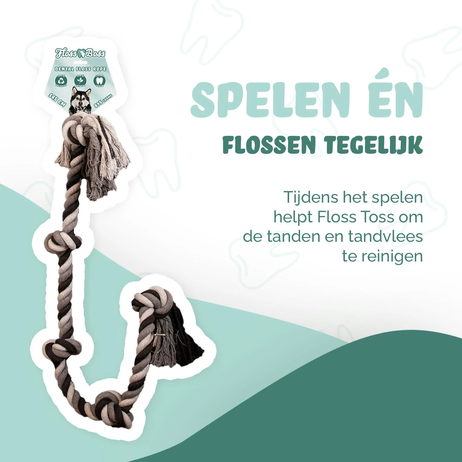 Bavlněné přetahovadlo pro psy s 5 uzly, 145 cm – Floss Toss Natural Dental Ropes Dental Rope 5 Knot - Obrázek 2