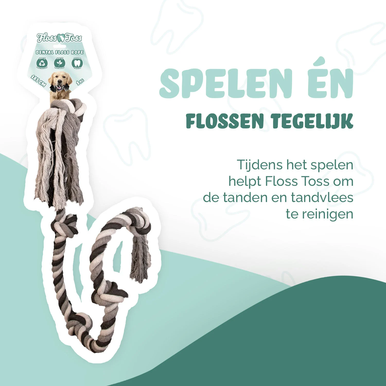 Bavlněné psí lano s 5 uzly, 185 cm – Floss Toss Natural Dental Ropes Dental Rope 5 Knot - Obrázek 2
