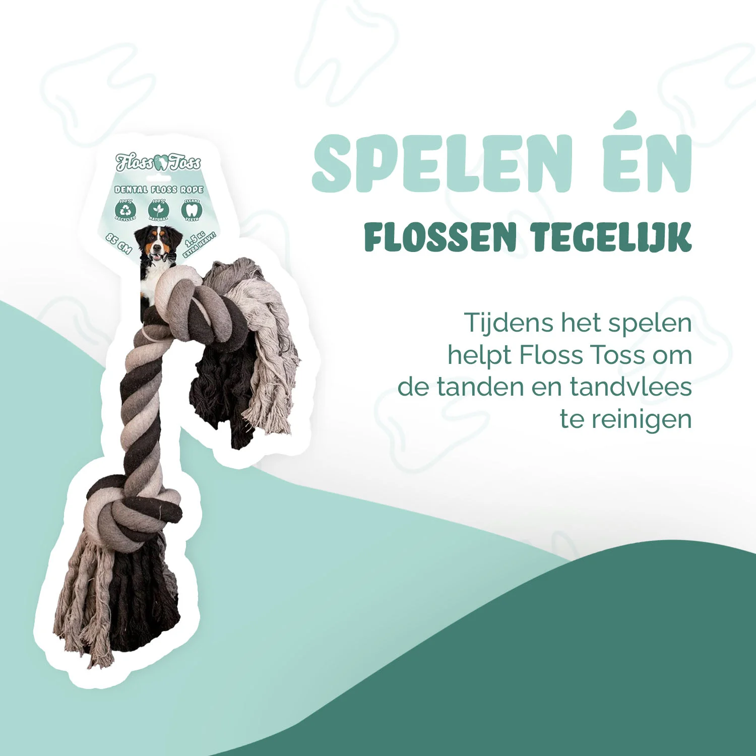 Bavlněné přetahovadlo pro psy se 2 uzly, 85 cm – Floss Toss Natural Dental Ropes Dental Rope 2 Knot - Obrázek 2