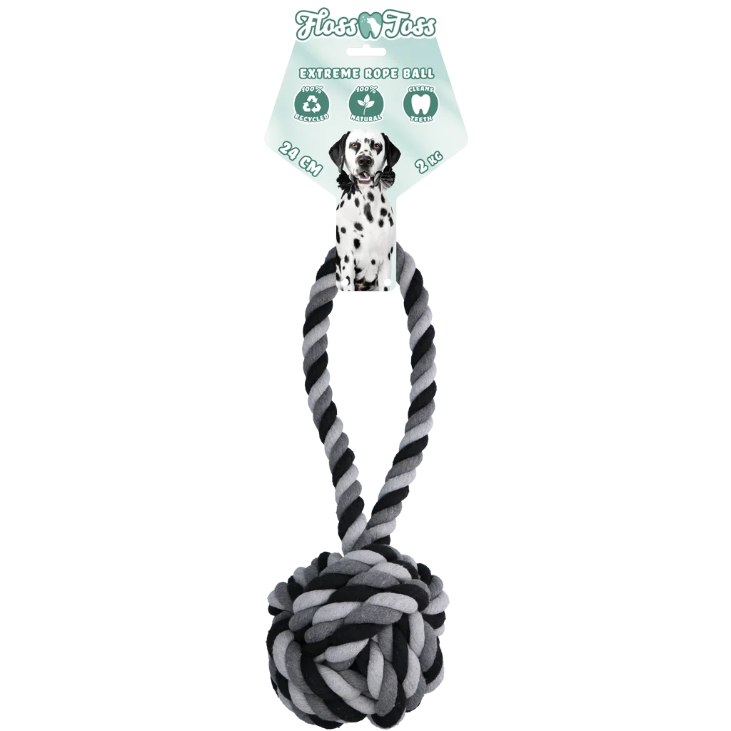 Bavlněné přetahovadlo pro psy s míčkem, 60 cm – Floss Toss Natural Dental Ropes Dental Rope Exteme Tug and Ball - Obrázek 1