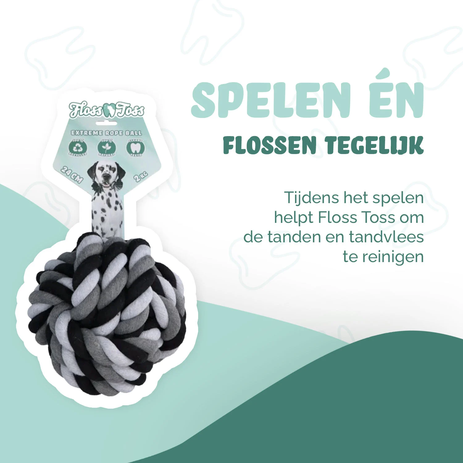 Bavlněné dentální lano s míčkem, 24 cm – Floss Toss Natural Dental Ropes Dental Rope Exteme Ball - Obrázek 2