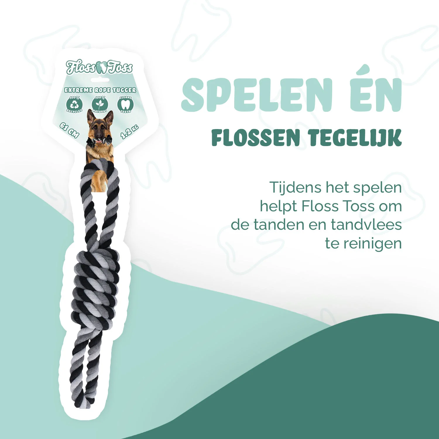 Bavlněné přetahovadlo pro psy, 61 cm – Floss Toss Natural Dental Ropes Dental Rope Exteme 8-Tugger - Obrázek 2