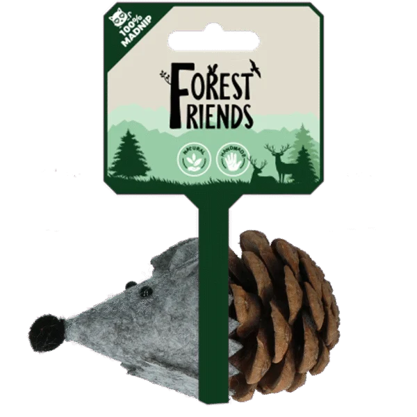 Hračka pro kočky ve tvaru myši ze šišky a plsti s Madnipem, šedá, 8 cm – Forest Friends Mouse
