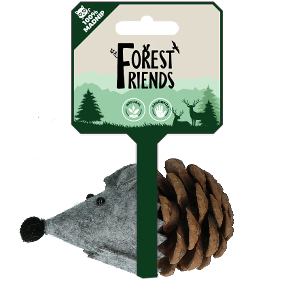 FORE002.png Hračka pro kočky ve tvaru myši ze šišky a plsti s Madnipem, šedá, 8 cm – Forest Friends Mouse - Obrázek 1