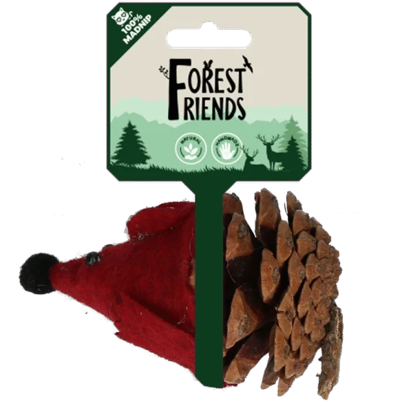 Hračka pro kočky v podobě myšky ze šišky a filcu s Madnipem, červená, 8 cm – Forest Friends Mouse