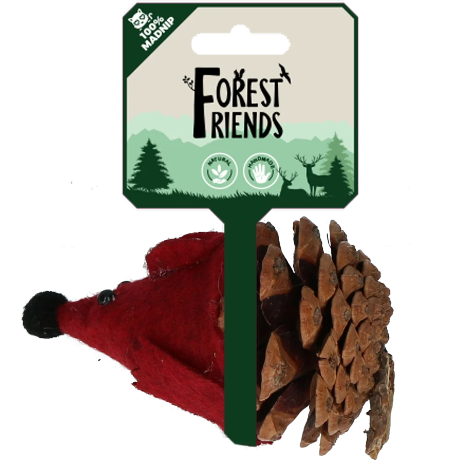 Hračka pro kočky v podobě myšky ze šišky a filcu s Madnipem, červená, 8 cm – Forest Friends Mouse - Obrázek 1