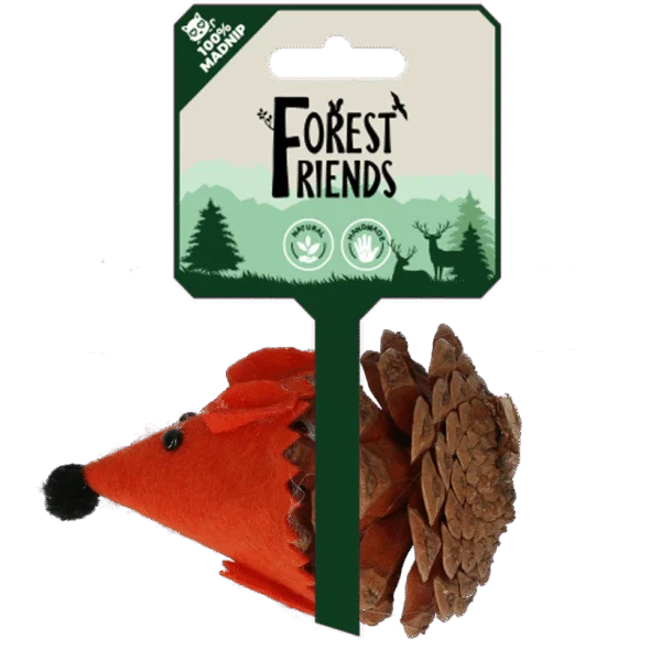 Hračka pro kočky ve tvaru myšky z šišky a plsti s Madnip, oranžová, 8 cm – Forest Friends Mouse