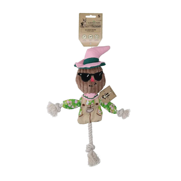 Hračka na přetahování ve tvaru strašáka s šustícím tělem a provazem – Garden Paws Scarecrow Scary Harry S