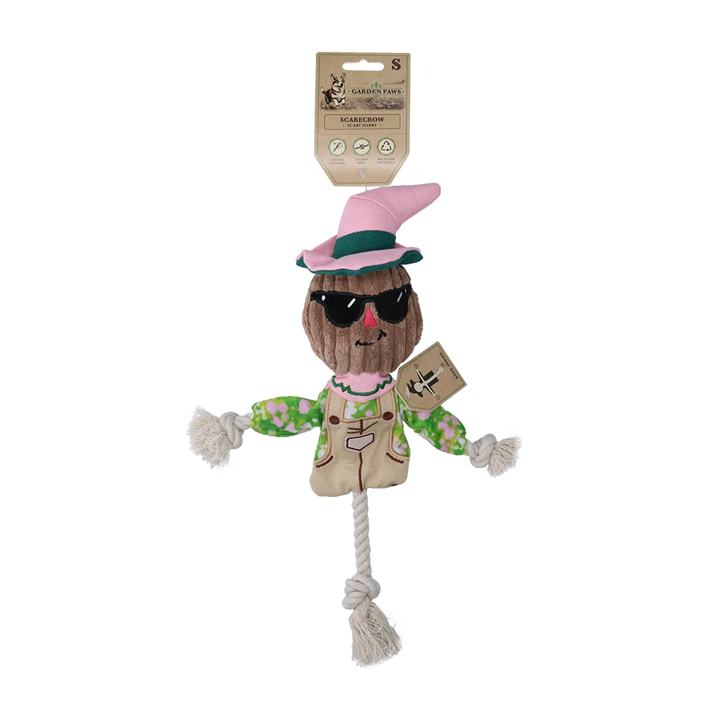 Hračka na přetahování ve tvaru strašáka s šustícím tělem a provazem – Garden Paws Scarecrow Scary Harry S - Obrázek 1