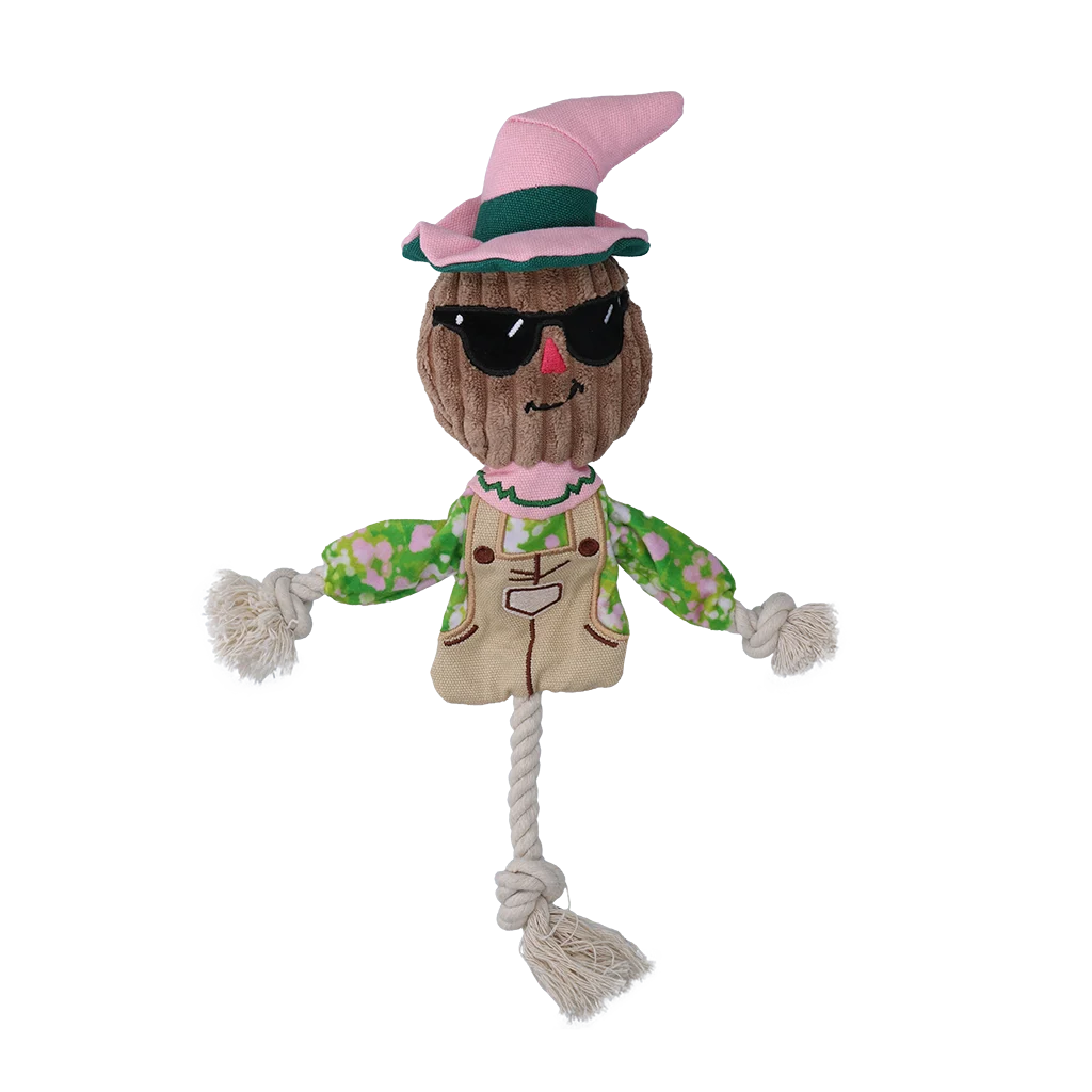 Hračka na přetahování ve tvaru strašáka s šustícím tělem a provazem – Garden Paws Scarecrow Scary Harry S - Obrázek 2