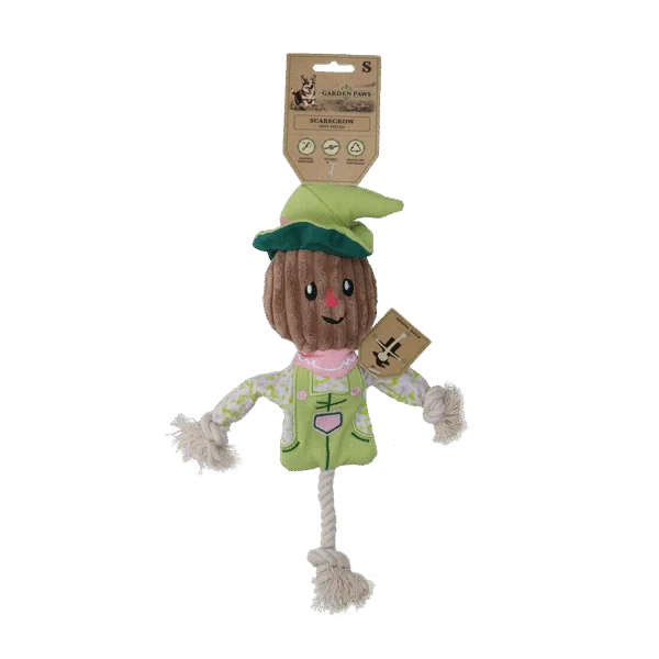 Přetahovací hračka strašák se šustícím tělem a lanem – Garden Paws Scarecrow Indy Fields S