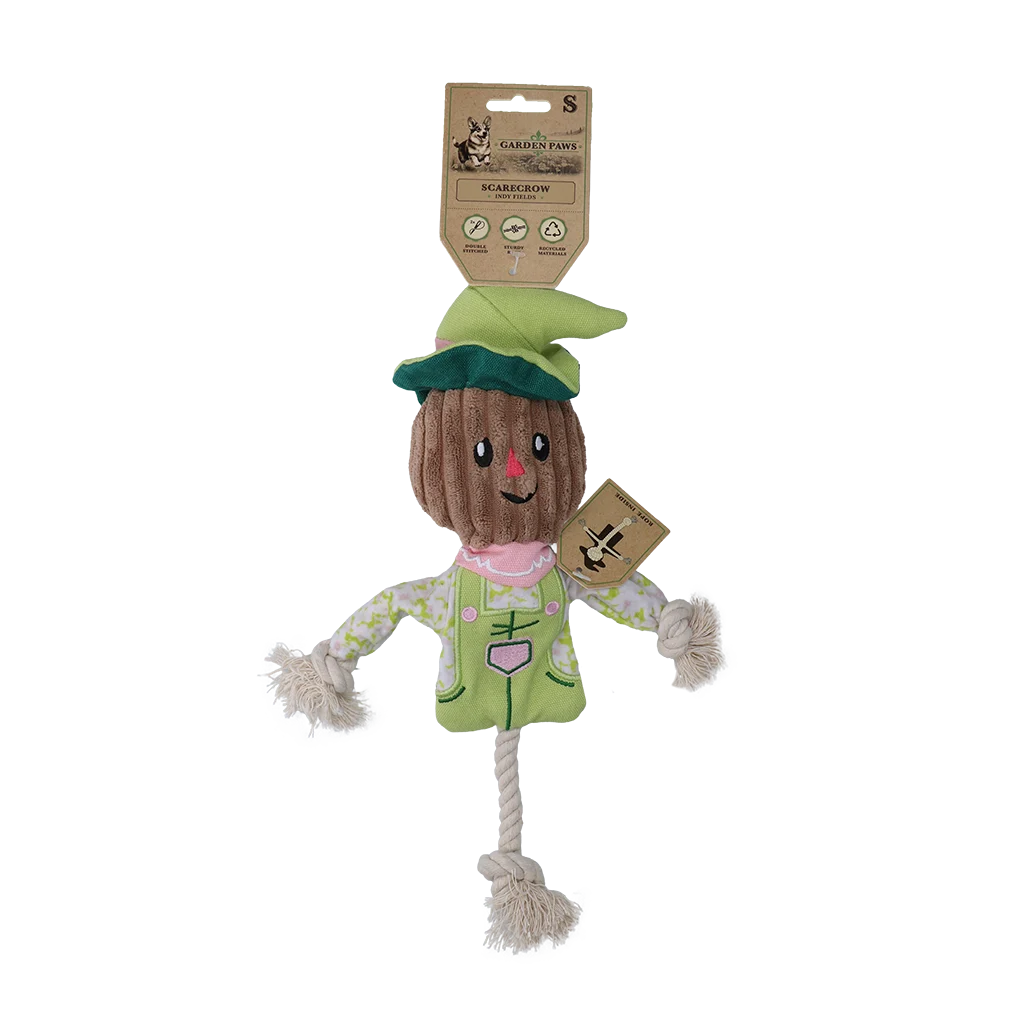 Přetahovací hračka strašák se šustícím tělem a lanem – Garden Paws Scarecrow Indy Fields S - Obrázek 1