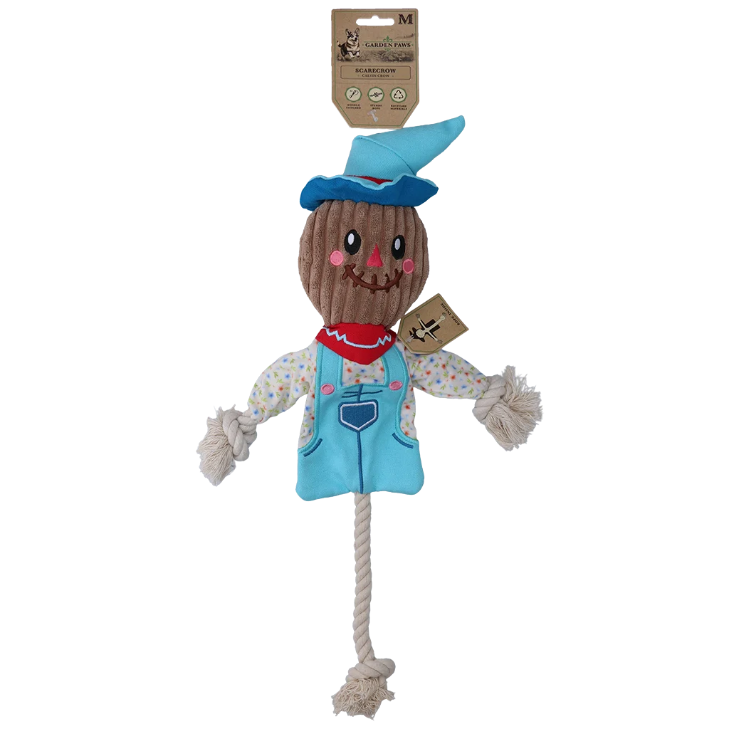 Přetahovací hračka strašák se šustícím tělem a lanem – Garden Paws Scarecrow Calvin Crow M - Obrázek 1