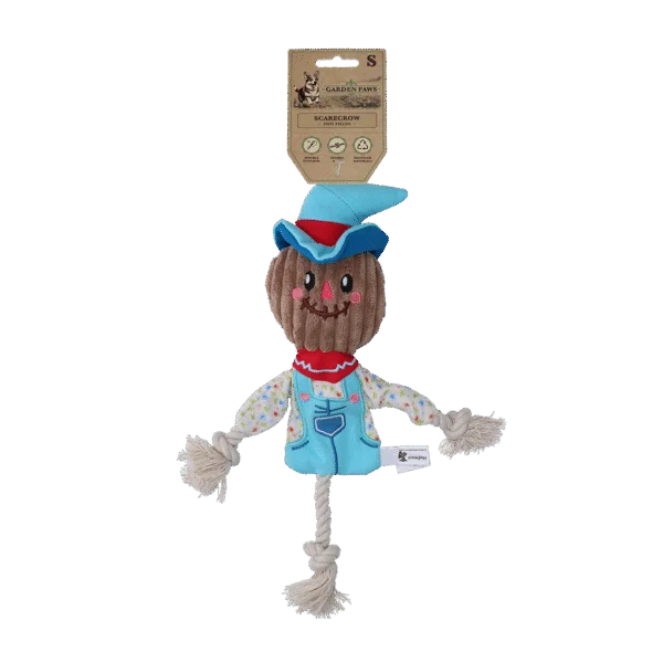 Přetahovací hračka strašák s šustícím tělem a lanem – Garden Paws Scarecrow Calvin Crow S