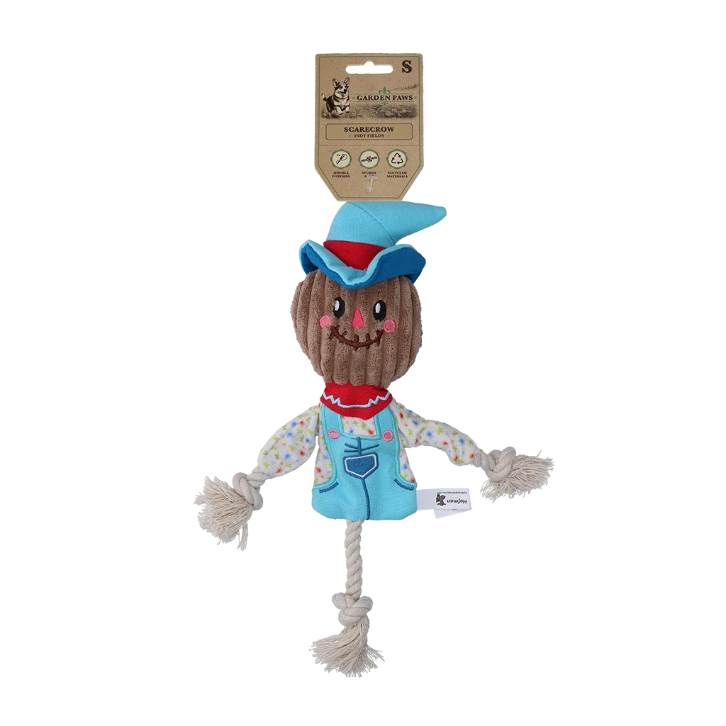 Přetahovací hračka strašák s šustícím tělem a lanem – Garden Paws Scarecrow Calvin Crow S - Obrázek 1