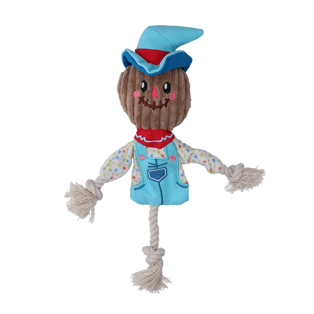 Přetahovací hračka strašák s šustícím tělem a lanem – Garden Paws Scarecrow Calvin Crow S - Obrázek 2