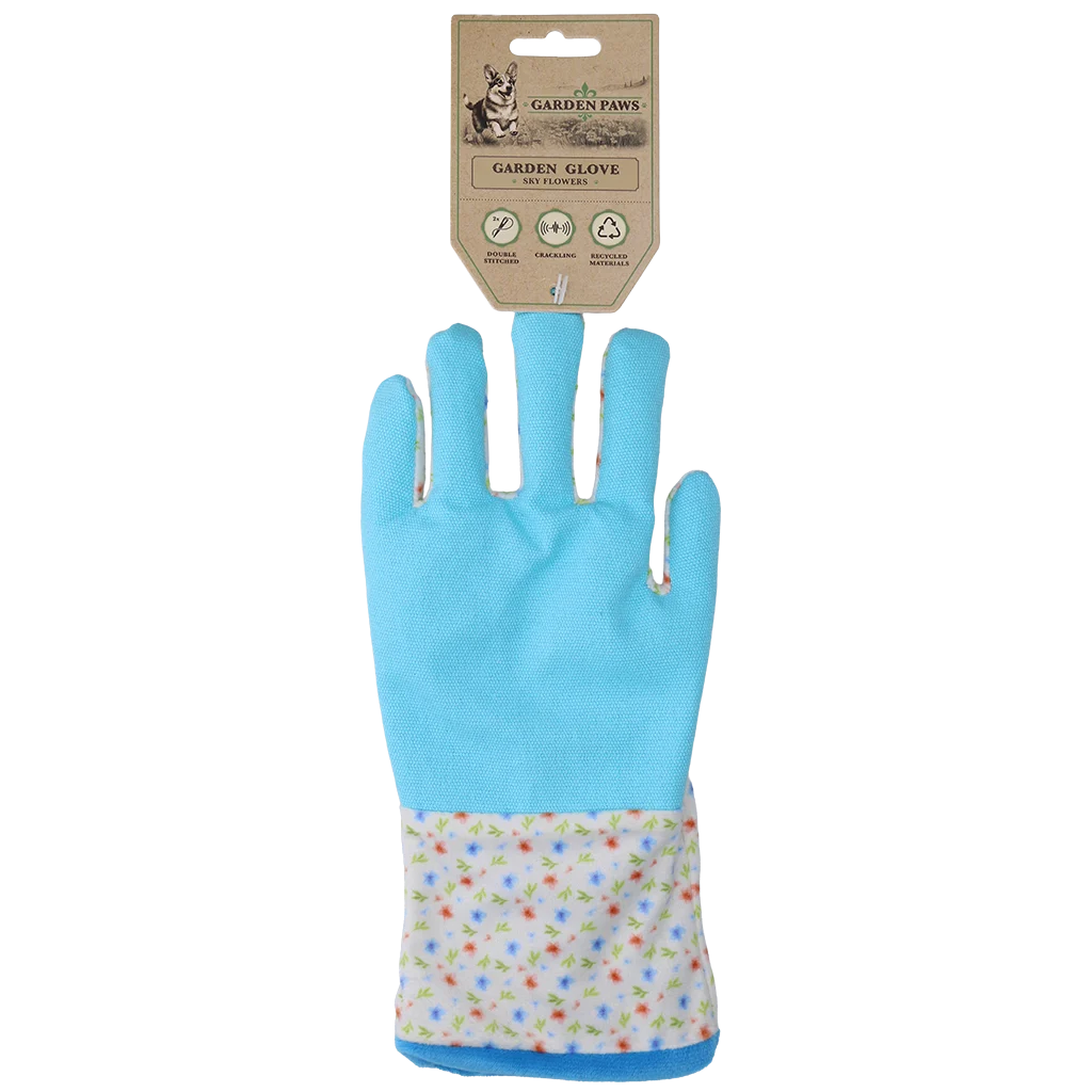 Čichací hračka se šustivým materiálem a prostorem na pamlsky – Garden Paws Garden Glove Sky Flowers - Obrázek 1