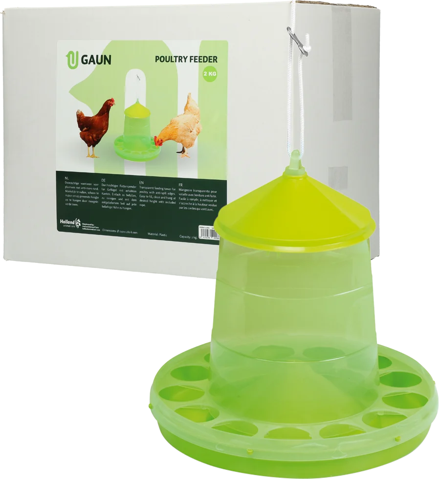Krmná věž pro drůbež z průhledného bioplastu, limetkově zelená, 2 kg – Gaun Bio Green Lemon - Obrázek 1