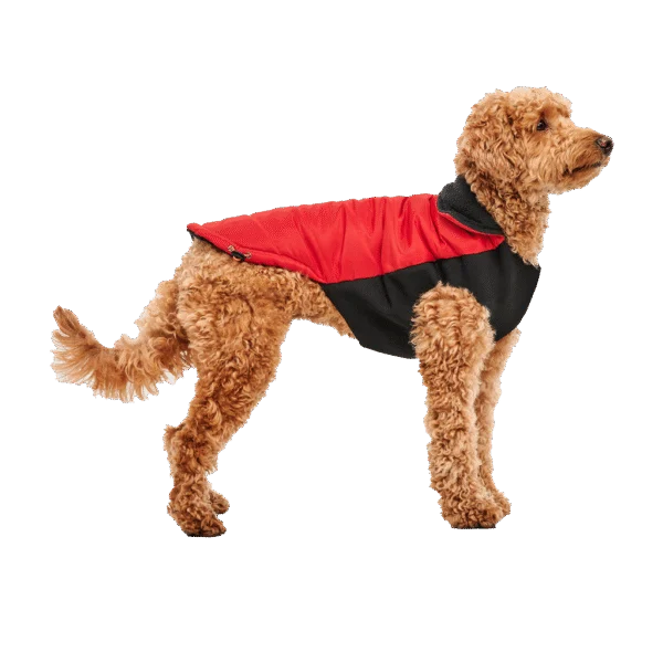 Bunda pro psy s plyšovou podšívkou a vodoodpudivým svrchním materiálem, velikost XXS, červená a černá – Goo-eez Mock Neck Signature Wrap Jacket