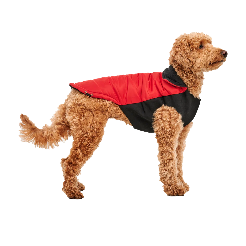 Bunda pro psy s plyšovou podšívkou a vnější stranou odpuzující vodu, velikost XL, červená a černá – Goo-eez Mock Neck Signature Wrap Jacket - Obrázek 1