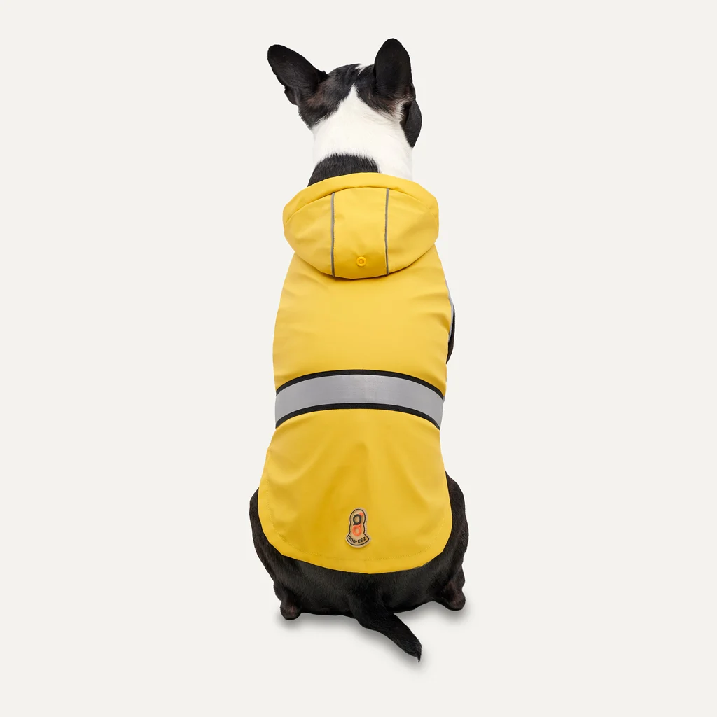 Pláštěnka pro psa s kapucí a reflexním lemem, velikost L, žlutá a šedá – Goo-eez Reflective Hooded Raincoat - Obrázek 2