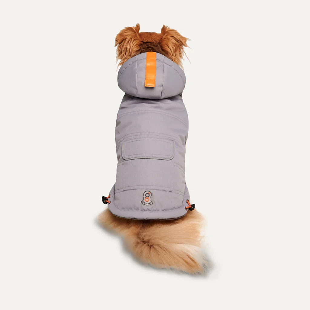 Psí sněhová kombinéza s kapucí, nepromokavá, XS, délka zad 29 cm, šedá – Goo-eez Hooded Full Body Snowsuit - Obrázek 2