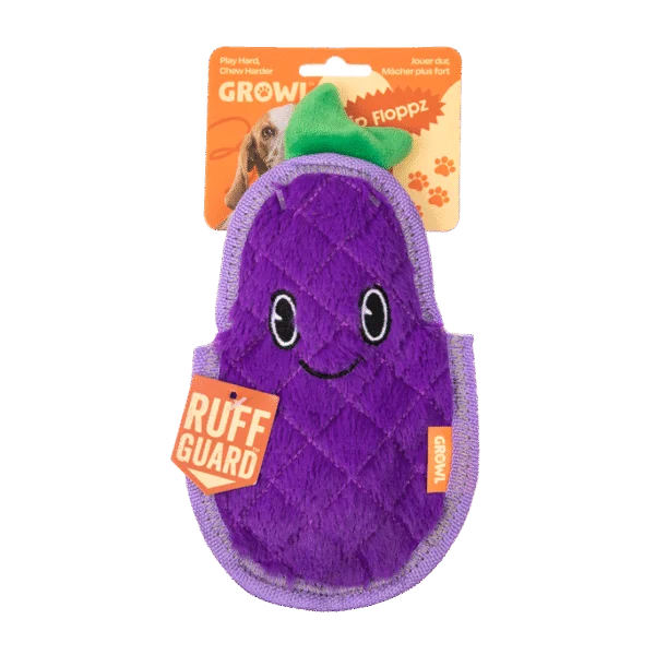 Pískací hračka pro psy se třemi pískátky – Growl Flip Floppz Eddie the Eggplant